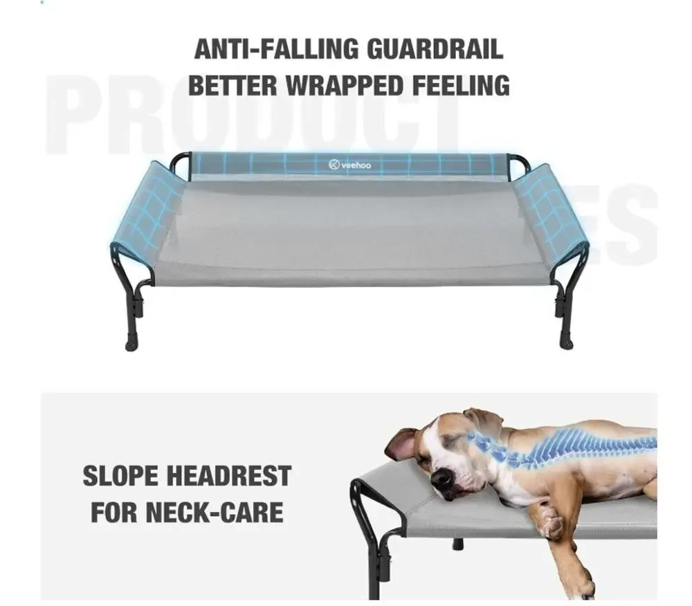 Veehoo Cooling Elevated Dog Bed, Raised Pet Cot with Guardrail & Slope Headrest,